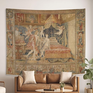 Renaissance Tapestry Wall Hanging: Grandmillennial Bedroom Focal Point, Vintage Mythology Art. NED001