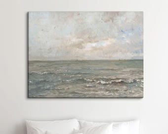Vintage Seascape Wall Art Print, Moody Ocean Bedroom Decor, Coastal Grandmother