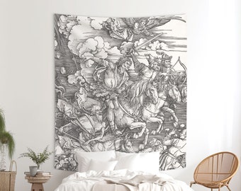 The Four Horsemen wall tapestry, Albrecht Durer wall decor, The Apocalypse large fabric hanging, Dark art, Religious, Bible. DUR010