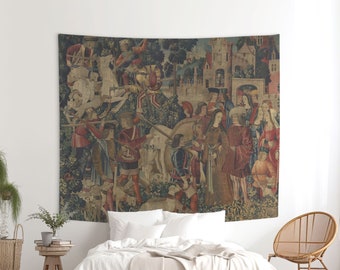Unicorn Tapestry, Medieval Wall Decor, The Unicorn is Killed and Brought to the Castle. UNI005