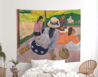 The Siesta wall tapestry by Paul Gauguin, Tahitian women, Colorful tapestries, Wall hanging fabric. GAU001