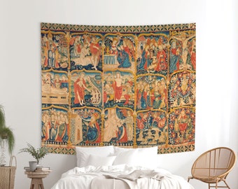 Medieval Religious Tapestry depicting the Apostles Creed. Printed fabric for wall decoration. Jesus Christ wall hanging. REL002