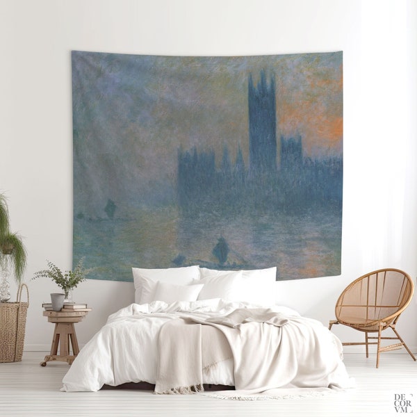Monet Fog Painting, Wall Tapestry, London Landscape, Printed Fabric, Room Decor, House Warming Gift. MON004
