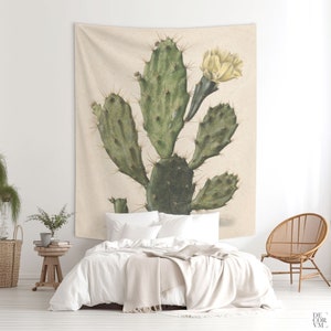 Cactus wall art tapestry, Antique botanical print for wall decoration, dorm room boho chic decor. BOT002