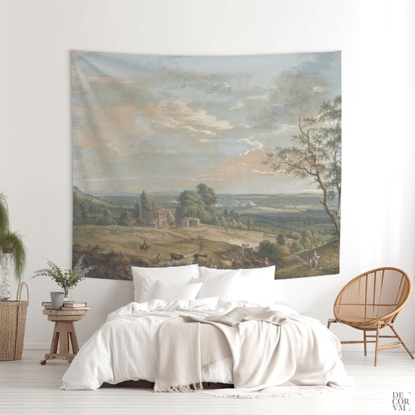 Landscape watercolor by Paul Sandby as Tapestry, for classic home decoration. 18th Century Artistic Backdrop. LAN032