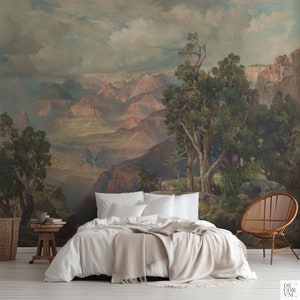 Wallpaper mural of The Grand Canyon of Arizona, Lithography landscape printed on wallpaper for a large wall decor. LAN030