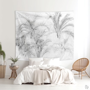 Palm Tree Wall Art, Wall Tapestry, Drawing Art by William Trost, Tropical Home Gifts, Wall Decor, Tropical Fabric, Palm Tree Sketch. TRE003