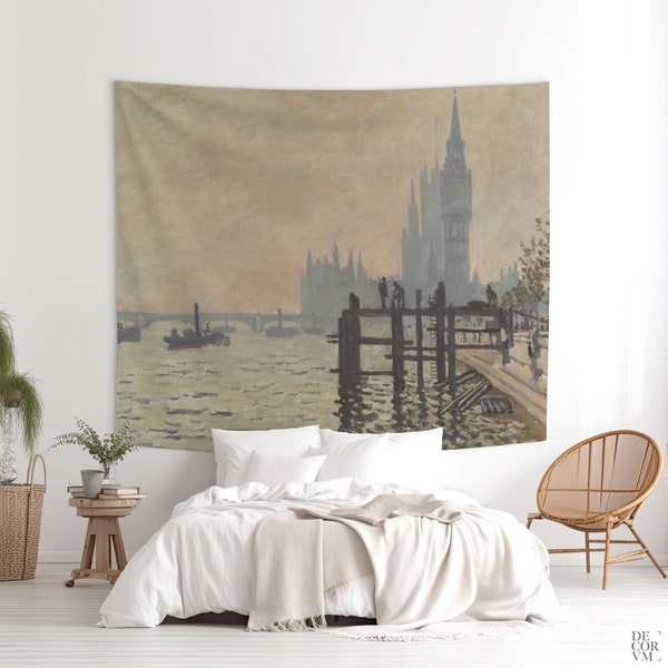 London tapestry The Thames below Westminster, Claude Monet wall decor, Oil painting wall hanging art, Impressionist print. MON018