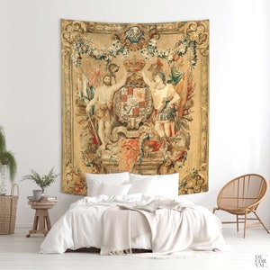 Flemish Family Arms Wall Tapestry,  The Arms of William and Mary, Ornate Art Work. FLE003