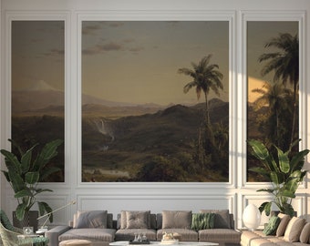 Tropical landscape wallpaper mural, Vintage wallpaper with a landscape painting of Ecuador from the 19th century. LAN015