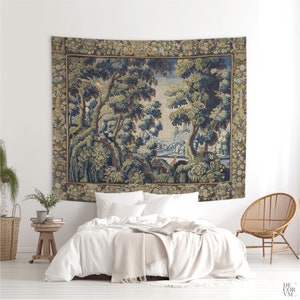 Verdure wall tapestry printed on POLYESTER microfibre, Greenery wall hanging, Antique French tapestry, Cottagecore decor. TRE005