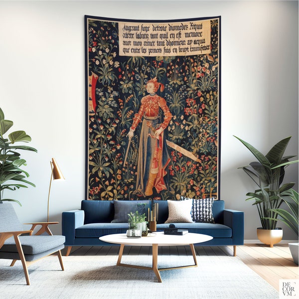 Penthesilea tapestry, Queen of the Amazons, Woman warrior, cotton fabric print, Medieval large wall art, Middle ages decor. MEV012EU