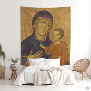 Religious Icon of a Madonna and Child Tapestry, Italian Religious Art Work, Wall Tapestry, Berlinghiero Art. REL008