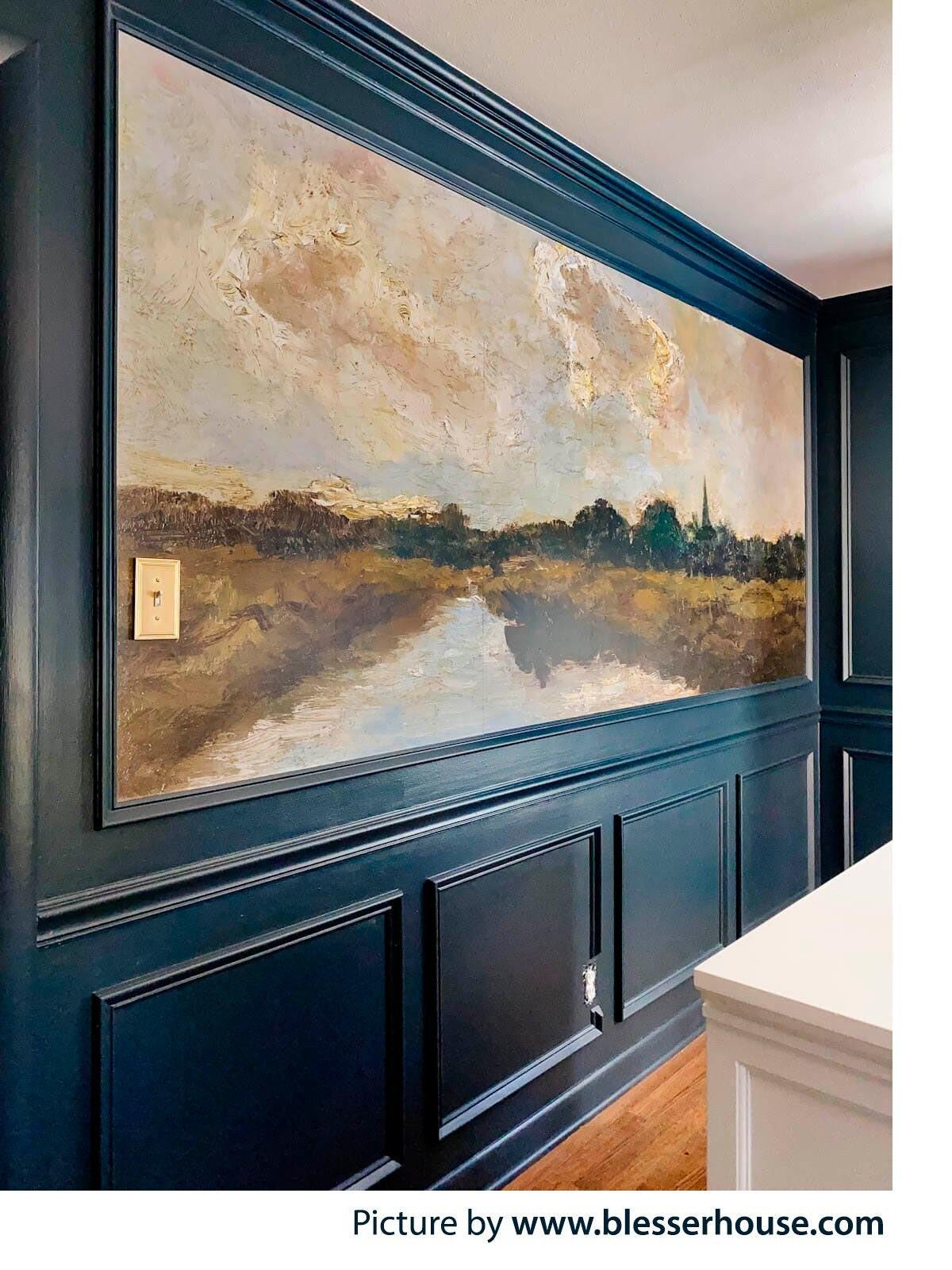 Vintage Moody Oil Painting Landscape Wallpaper Mural for Rustic 