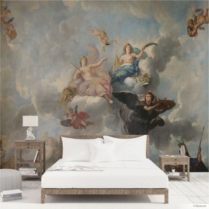 French Baroque wallpaper mural of the Royal Magnificence, Immortality and Progress in the Fine Arts, Classic art large wall decor. ROC003