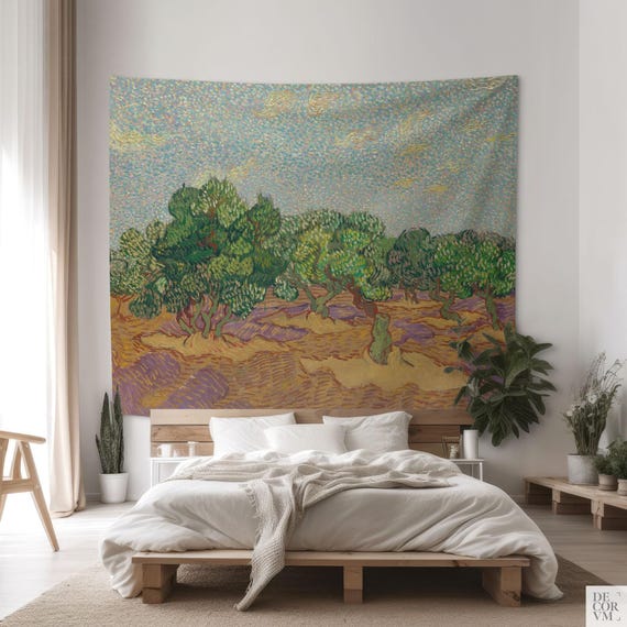 Van Gogh Olivenbaum Tapisserie, Bunte Landschaft Stoff Wandkunst - Etsy.de