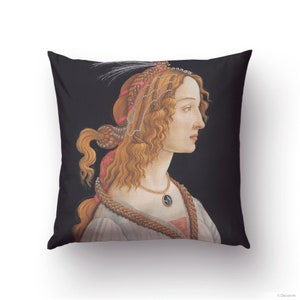 Botticelli Renaissance Portrait Throw Pillow, Simonetta Vespucci as Nymph Portrait, Renaissance Art Pillow Cover, Cotton fabric. SBO003EU