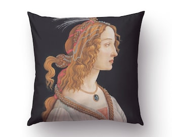 Botticelli Renaissance Portrait Throw Pillow, Simonetta Vespucci as Nymph Portrait, Renaissance Art Pillow Cover, Cotton fabric. SBO003EU