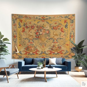 Arabesque Tapestry with flowers and birds (Printed), British Art, Floral Wall tapestries, Cotton tapestry, Islamic wall art. ARA001EU