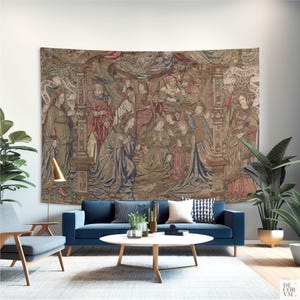 Tapeçaria flamenga com o presépio, em tecido de algodão para decoração de casa, arte cristã. FLE005EU