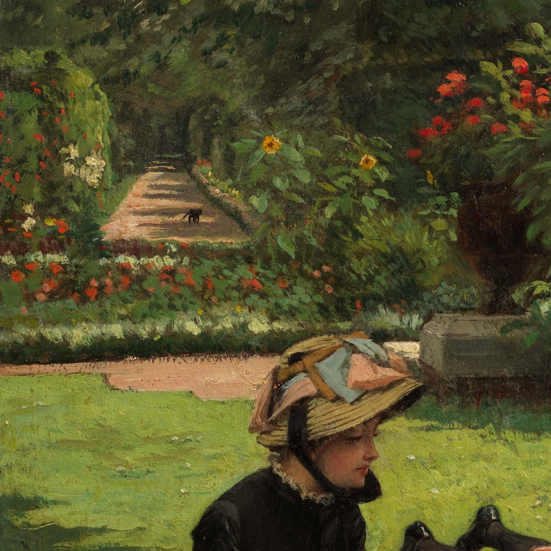 Victorian Garden Picnic Wall Tapestry for Living Room, Sunlit Family Scene for Designers. TIS001 image 5
