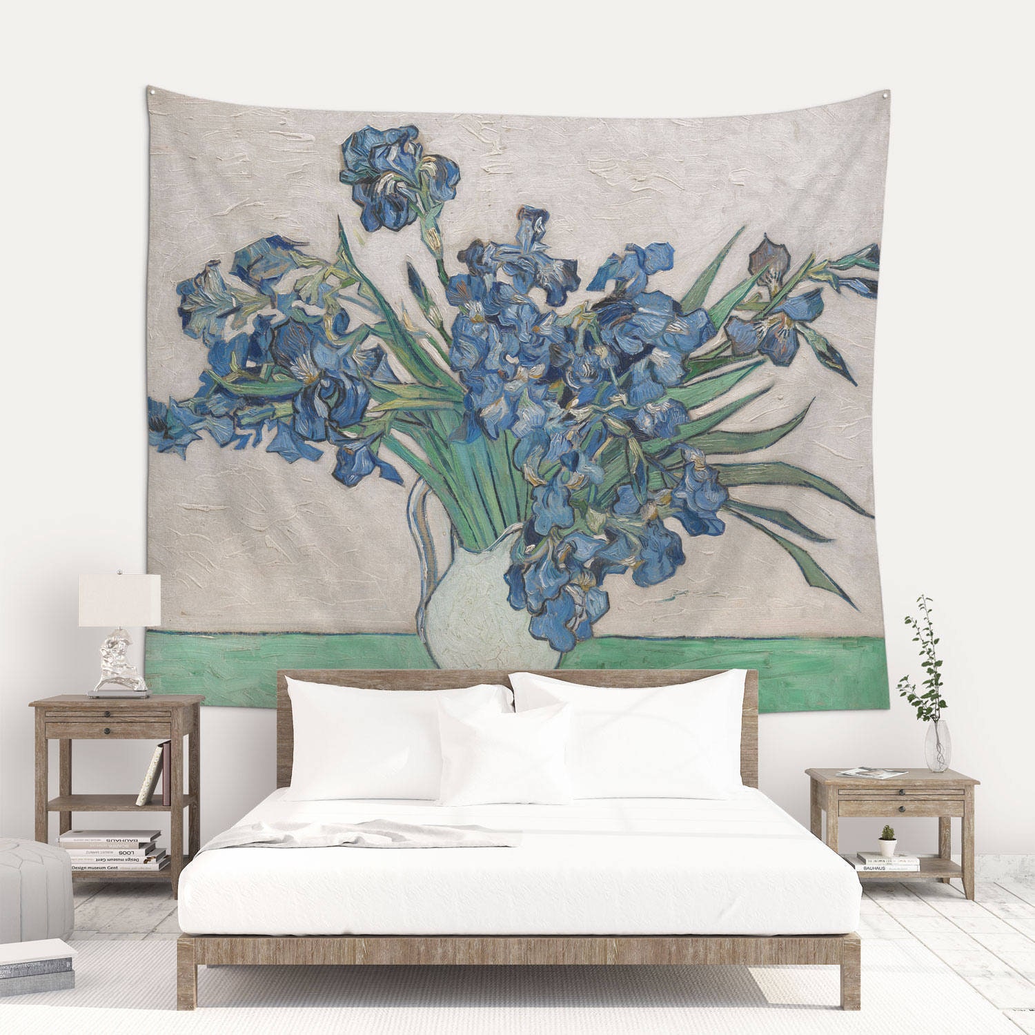 WALL JACQUARD WOVEN TAPESTRY Swan Family LAKE VIEW - IRIS FLOWERS & WILLOW  TREES