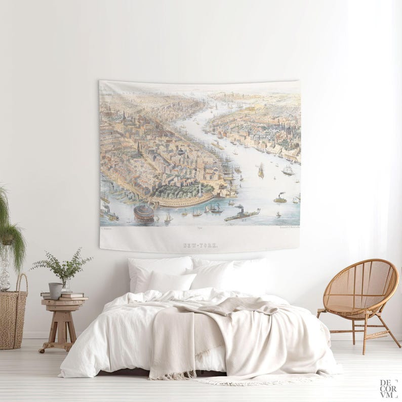 Vintage New York Map Tapestry, 1852 Lithograph NY Print. MAP003 - Etsy
