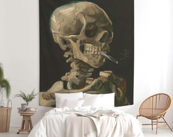 Van Gogh Skeleton Tapestry: 'Head of a Skeleton' Dark Wall Art. VAG013
