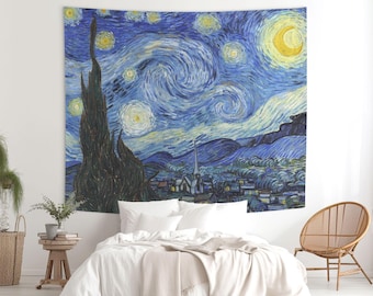 Van Gogh Starry Night Tapestry, Art Print Fabric Wall Hanging. VAG003
