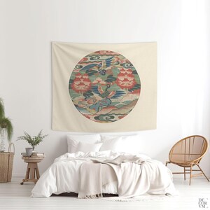 Peacock Medallion Tapestry, Ming Dynasty Style Wall Hanging, Printed in USA. CHI004 image 9