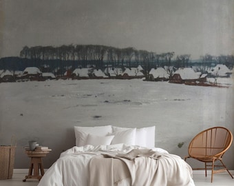 Winter Landscape Wallpaper, Neutral Color Wall Decor, LAN063