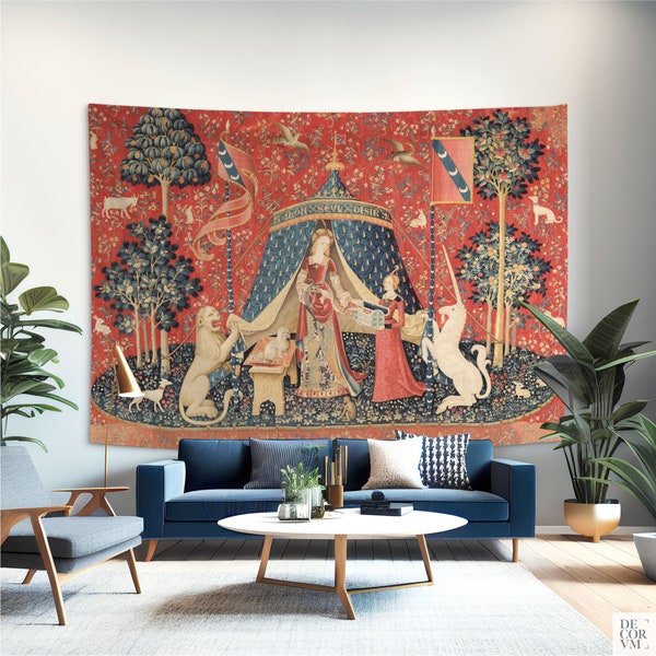 Medieval room wall decor, The Lady and the Unicorn tapestry, Cotton tapestry (PRINTED), Unicorn wall art, Netherlandish art. UNI001EU