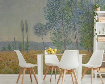 Monet Impressionist Wallpaper Mural Poplar Trees Poppy Field Bedroom Feature Wall Decor. MON038