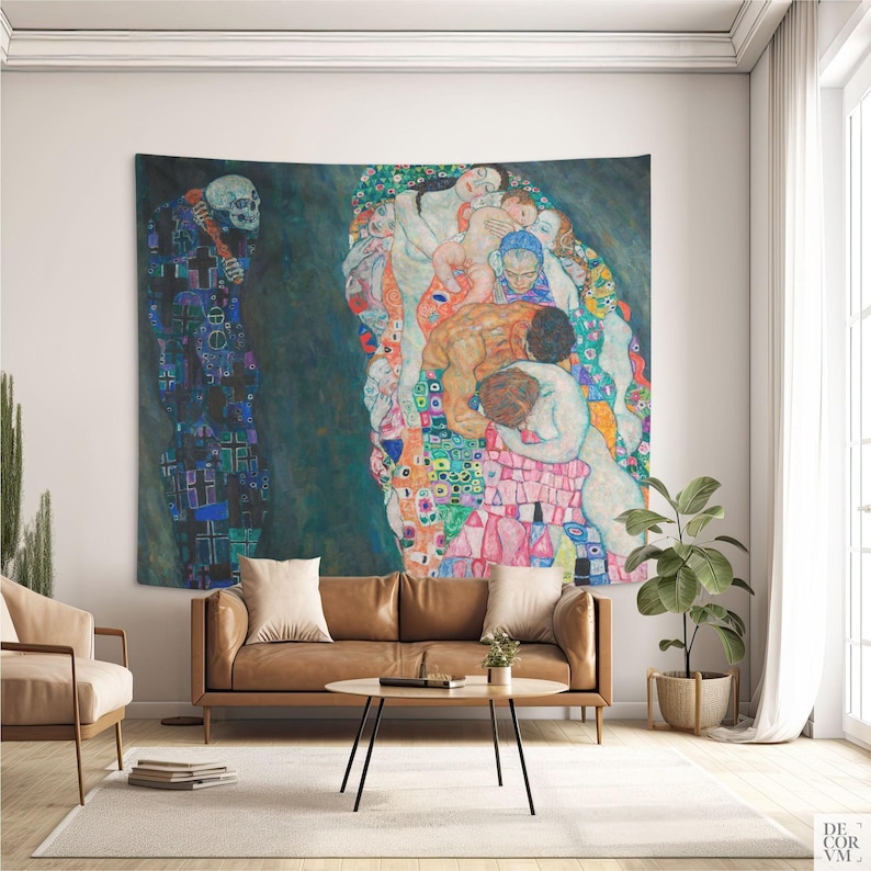 Tapiz de pared con la imagen de Muerte y Vida de Gustav Klimt. KLI001 imagen 1