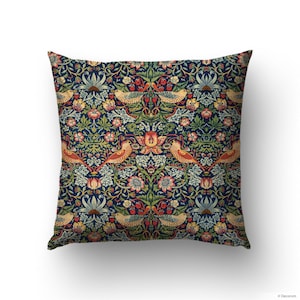 William Morris Pillow Cover, Strawberry Thief Bird Pattern, Printed Throw Pillow