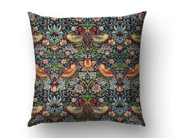 William Morris Pillow Cover, Strawberry Thief Bird Pattern, Printed Throw Pillow