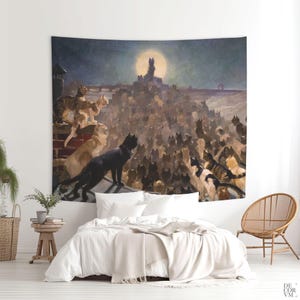 Cat Wall Tapestry, Art Nouveau Steinlen Print, Chat Noir Decor. NOU002