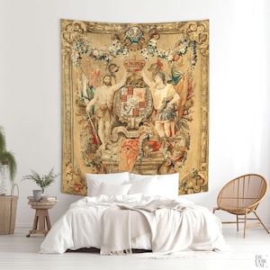 Flemish Family Arms Wall Tapestry,  The Arms of William and Mary, Ornate Art Work. FLE003