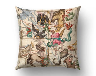 Mythological Star Chart Accent Pillow Hercules Sagittarius Eclectic Library Room Decor | MAP016-017