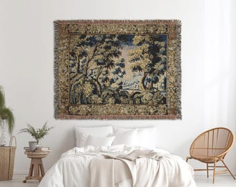 Verdure Landscape Woven Blanket Throw for Living Room, French Tapestry Style for Designers. TRE005