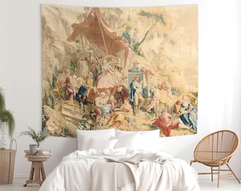 Boucher French Tapestry, 18th Century Village Scene, Wall Hanging. FRE001
