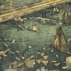 Brooklyn Bridge Fireworks Wall Tapestry for Living Room, 1883 New York Vintage Decor. MAP002 image 9