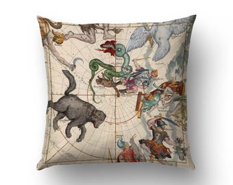 Celestial Map Double Sided Cushion Cover Antique Star Chart Dark Academia Decor | MAP012-013
