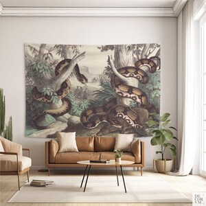 Schlangen-Liebhaber-Geschenk Tapisserie, Dschungel-Wandbehang des 19.Jahrhunderts, Kunst der Ureinwohner, Vintage-Dekor, Baumwolle oder Polyester. VIN005EU