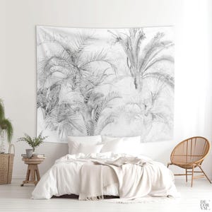 Palm Tree Wall Art, Wall Tapestry, Drawing Art by William Trost, Tropical Home Gifts, Wall Decor, Tropical Fabric, Palm Tree Sketch. TRE003