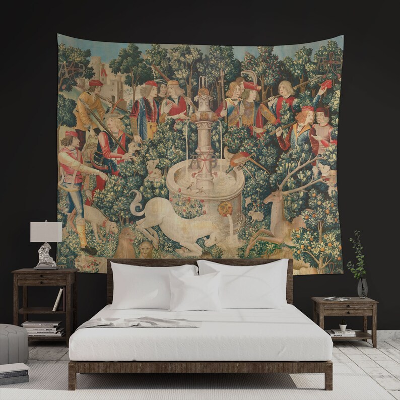 Unicorn Artwork Medieval Tapestry Unicorn Tapestry Fabric Etsy