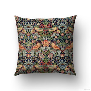 William Morris pillow cover, Strawberry Thief bird pattern textile decor. Throw pillow 18x18, 20x20 Pillow cover. WIM004