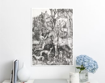 Albrecht Durer St Eustace wall print, Animal lover art, Vintage art printed on a cotton paper for lifetime durability, Animal print. DUR009