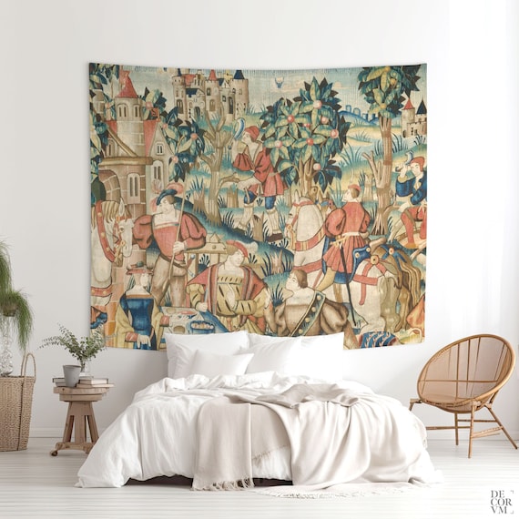 The Return From the Hunt Medieval Tapestry Printed on Fabric for