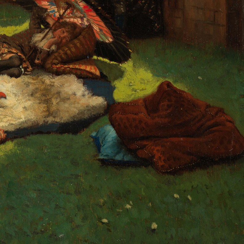Victorian Garden Picnic Wall Tapestry for Living Room, Sunlit Family Scene for Designers. TIS001 image 10